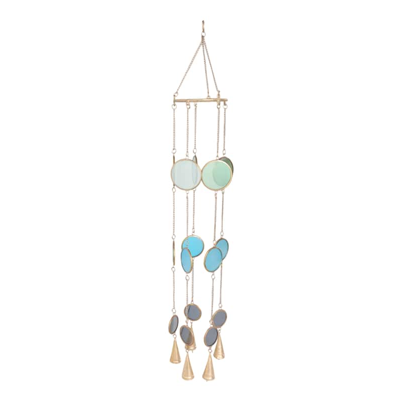 Metal Glass Discs Hanging Chime for Home and Garden Decor - 37" Gold - 5.5" x 5.5" x 37"