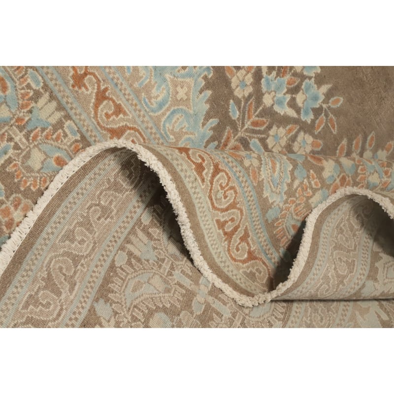 Hand Knotted Oriental 100% Wool Carpet Traditional Floral Brown Kerman Area Rug - 12' 10'' X 9' 9''
