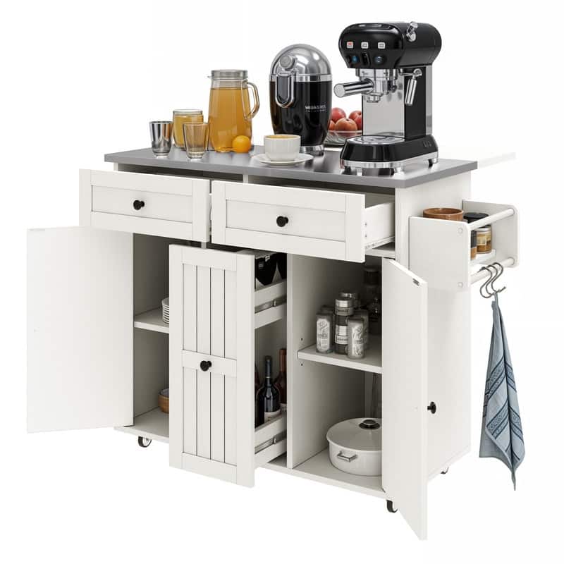 Moasis Mobile Kitchen Island Cart with Stainless Steel Ffolding Tabletop and Storage