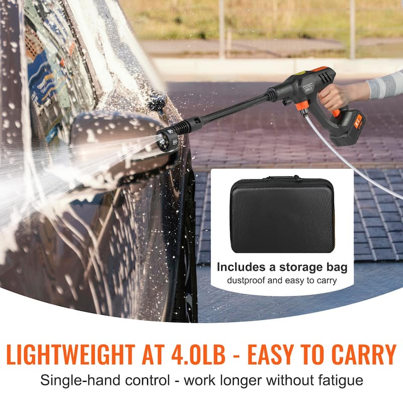 Cordless Pressure Washer, 652-PSI Portable Power Cleaner, Handheld High-Pressure Car Washer Gun with 4.0Ah Battery, Charger