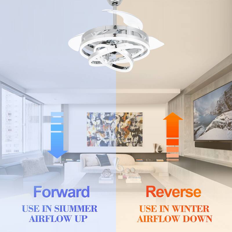 Bella Depot 42" Modern Retractable DIY Shape Ceiling Fan with Remote, 6-Speed Reversible Ceiling Fan with LED Light