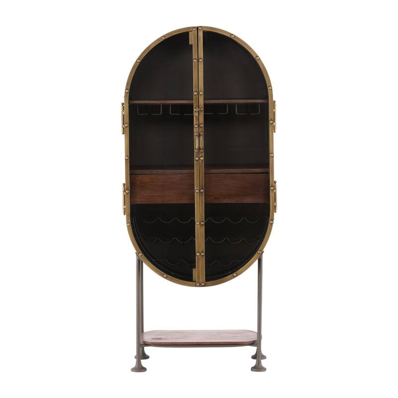 Furniture Classics Eclipse Black Iron Glass Oval Bar Storage Cabinet