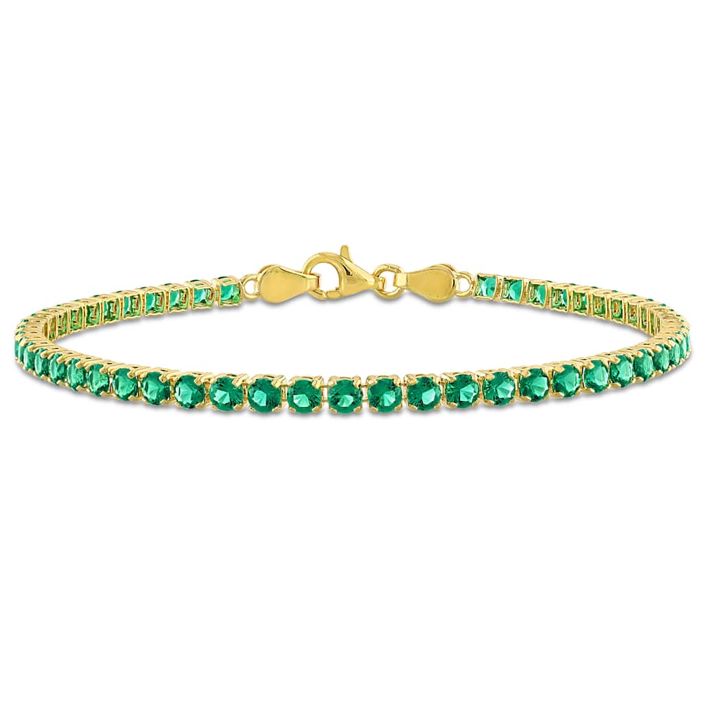 Miadora 4 3/5ct TGW Created Emerald Tennis Bracelet in Yellow Silver