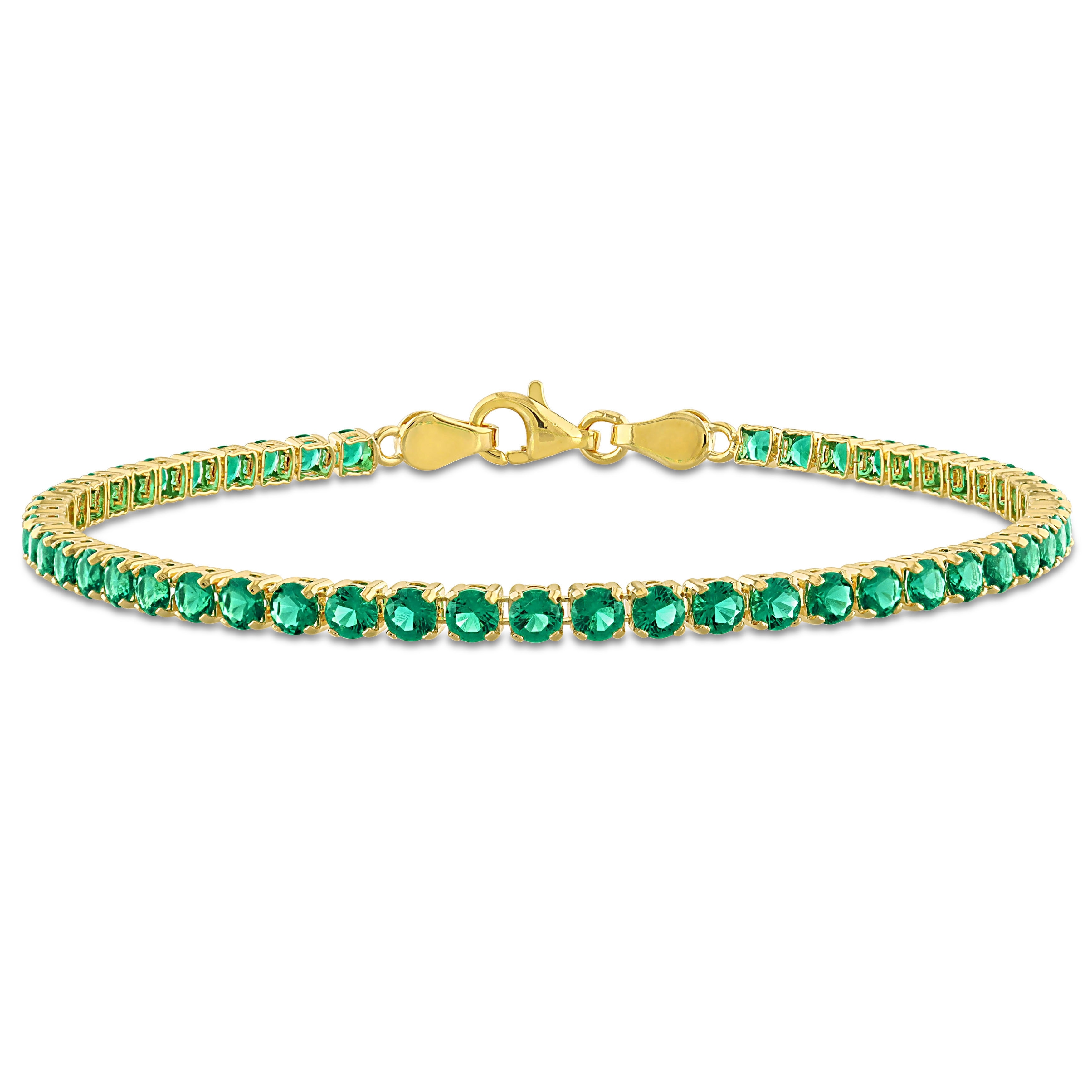 Miadora 4 3/5ct TGW Created Emerald Tennis Bracelet in Yellow Silver