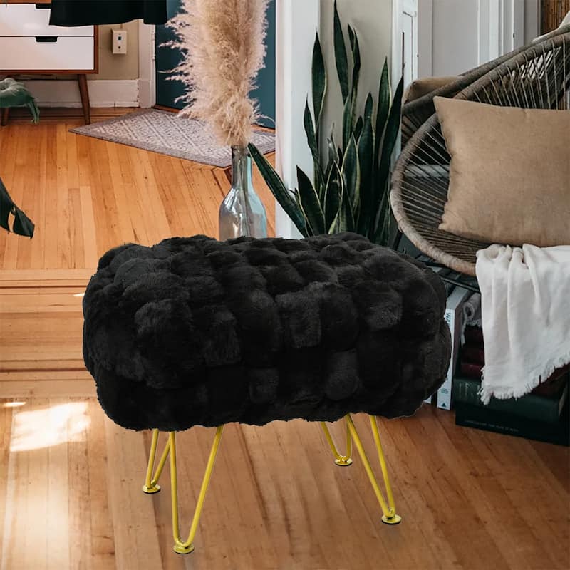 Soft Fauxfur Pouf Stool Ottoman Fuzzy Entryway Bench Seat 27"x20"x19"