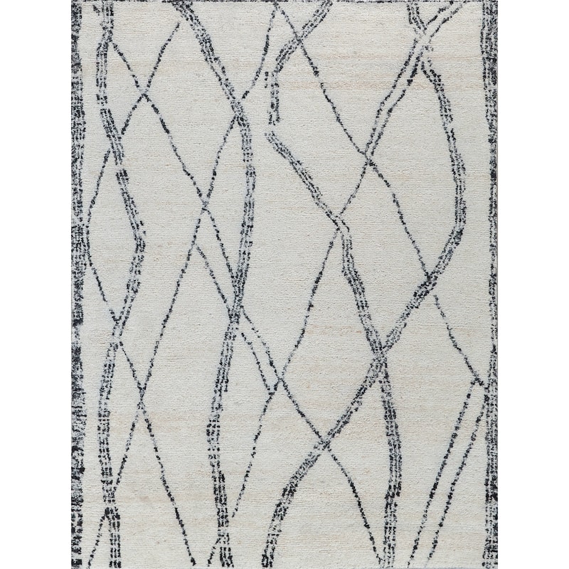 EXQUISITE RUGS Tahoe Hand-knotted Wool Ivory/Black Area Rug.
