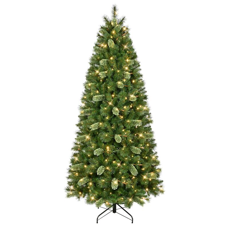 Puleo International 7.5' Pre-Lit Artificial Slim Teton Pine Tree with 350 LED Lights