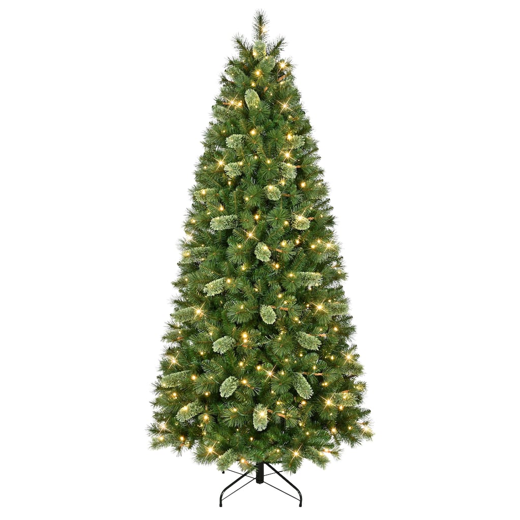 Puleo International 7.5' Pre-Lit Artificial Slim Teton Pine Tree with 350 LED Lights