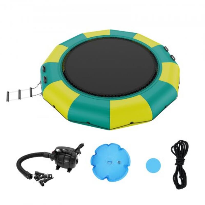 12ft Portable Inflatable Recreational Water Bouncer Trampoline with 3-Step Ladder and Electric Air Pump