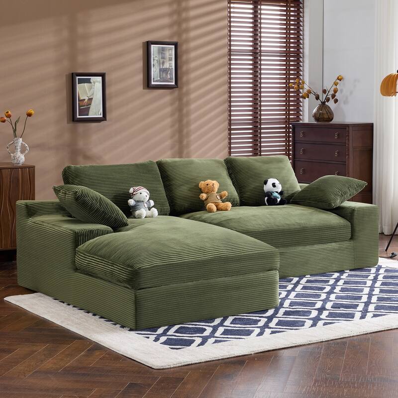 Roomfitters Corduroy Compressed Sofa with 3 Back Cushions & 2 Pillows, Soft Skin-Friendly Couch for Cozy Living Room