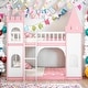 preview thumbnail 2 of 14, Fun Design Twin Over Twin Pink Castle Shape Bunk Beds, Kids Bunk Beds