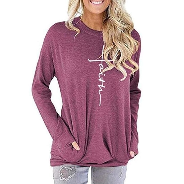 Letter Printed Long Sleeve Tunics, Multiple Colors