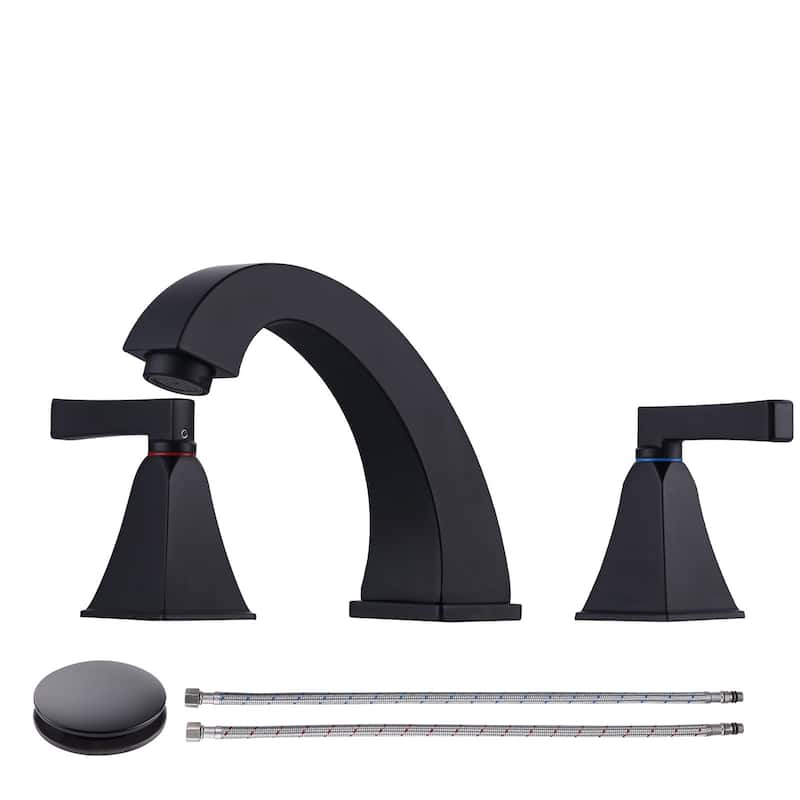 WOWOW 8 in. Widespread Double Handle Bathroom Faucet - Matte Black