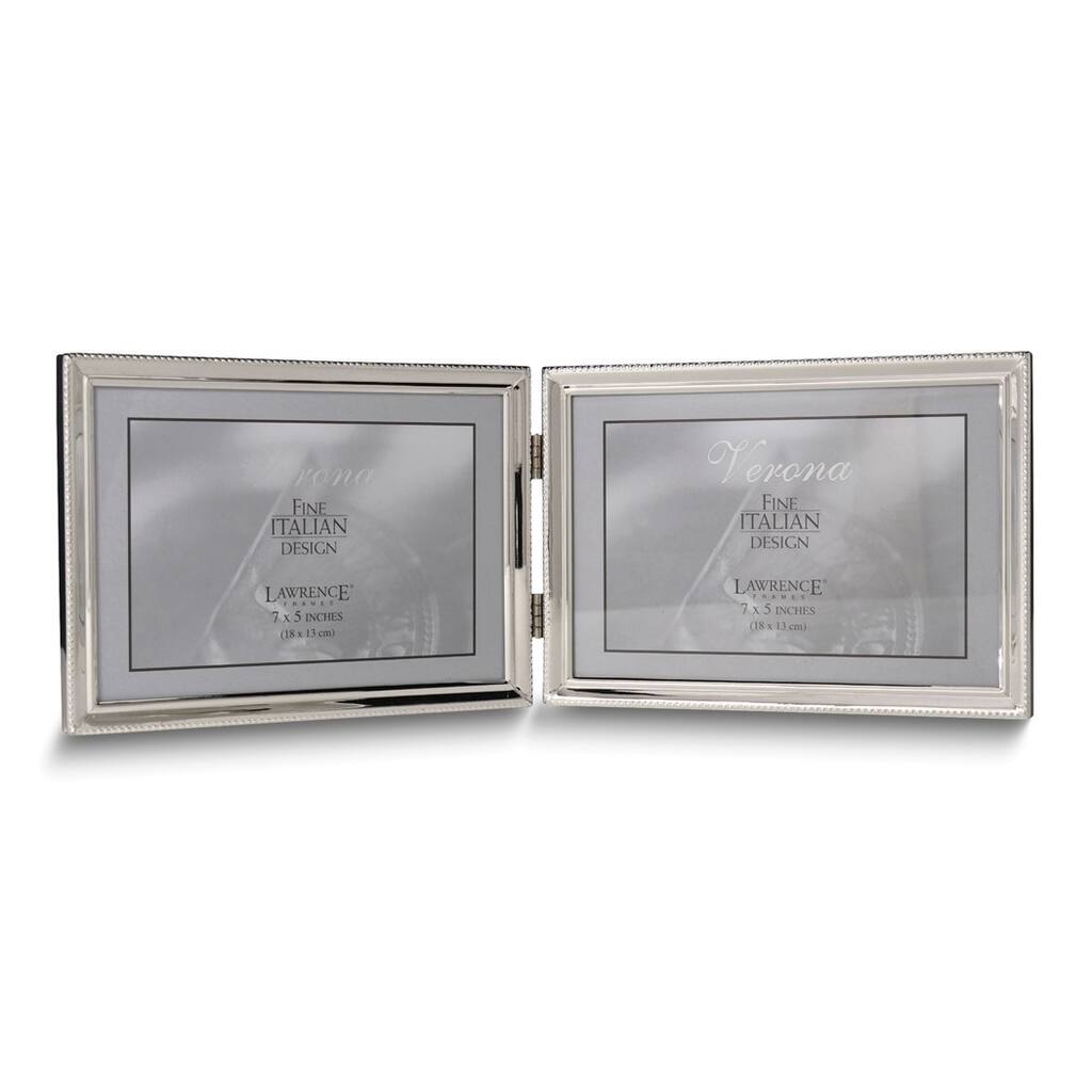 Curata Polished Silver-Plated 5x7 Landscape Hinged Double Photo Frame - Bead Border Design