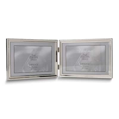 Curata Polished Silver-Plated 5x7 Landscape Hinged Double Photo Frame - Bead Border Design