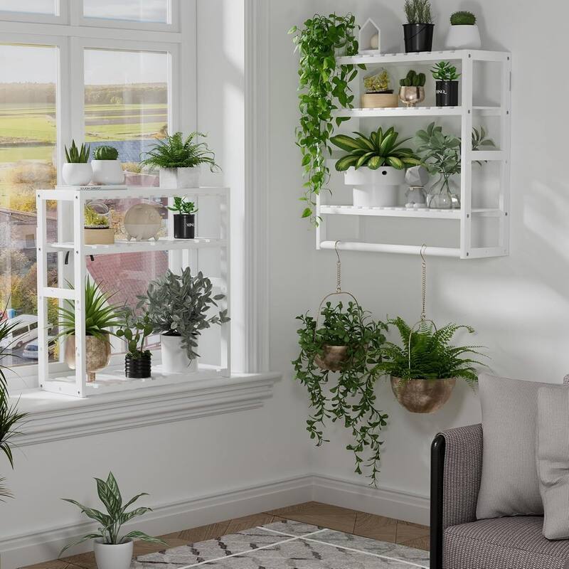 Towel Rack Bathroom Storage Shelves Over The Toilet with Towel Bar - White-2Pack