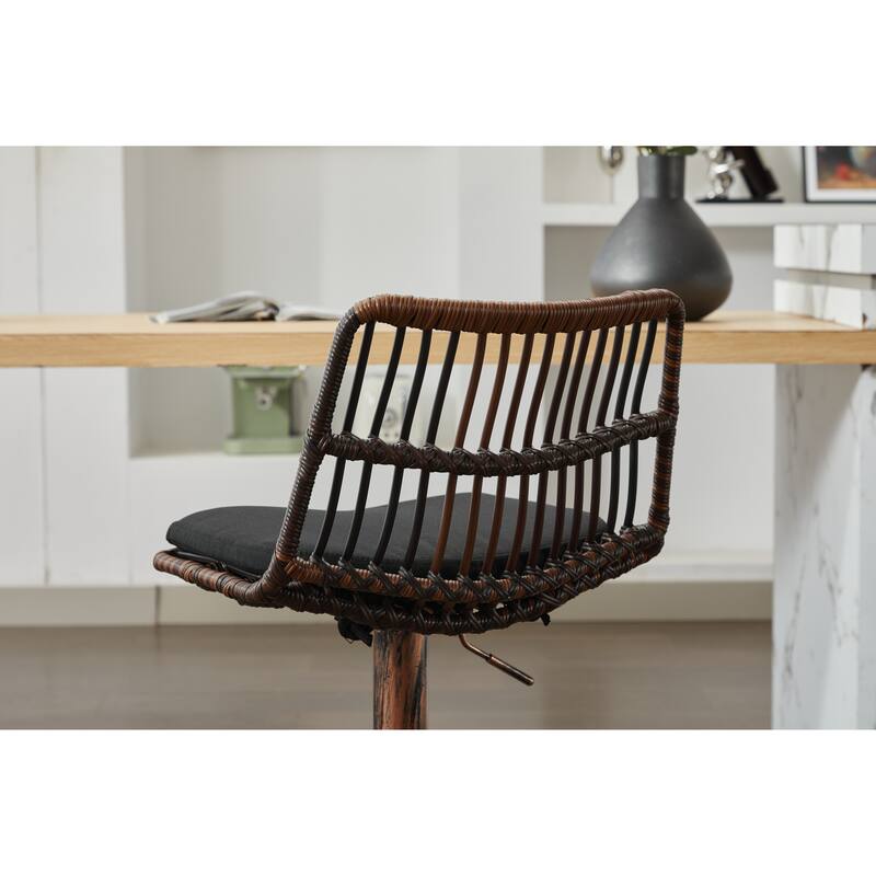 2 Piece Rattan Bar Stools Set, 360 Swivel Height Adjustable Counter Stool, Kitchen Barstools with Footrest and Back