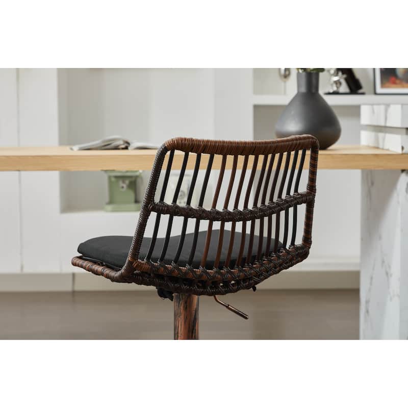 Set of 2 Vintage Rattan Bar Stool, 360° Swivel Seat Chair with Metal Base, Adjustable Height Counter Height Chair with Footrest