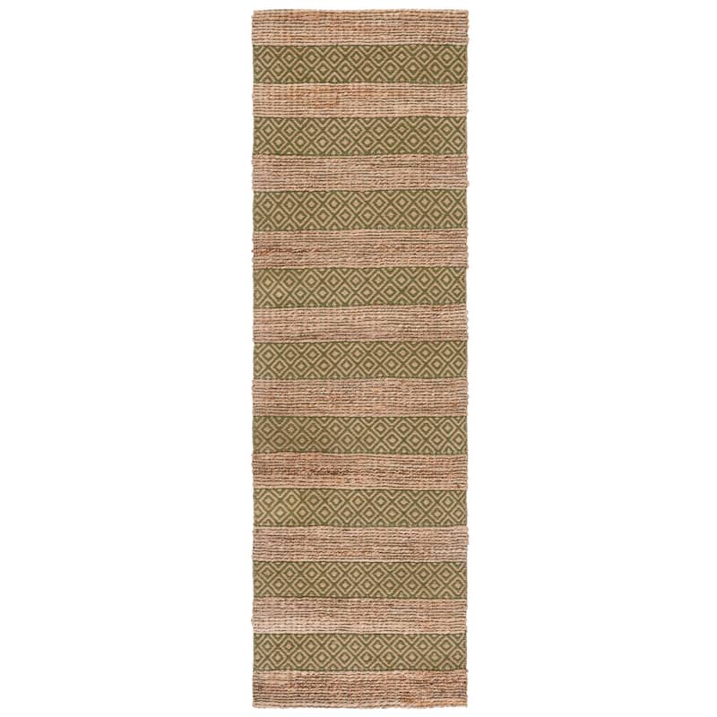 SAFAVIEH Handmade Natural Fiber Jalynn Geometric Seagrass Rug - 2'3" x 8' Runner - Green/Natural