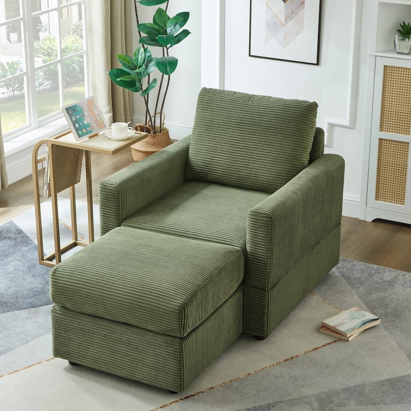Corduroy Chaise Lounge Chair Set with Ottoman