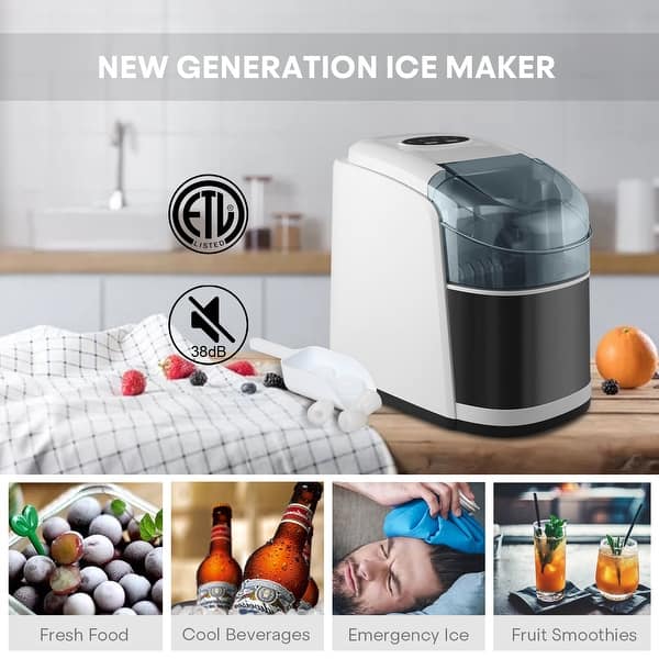 S//L Ice Maker Machine Countertop Compact Electric Ice Maker with Ice Scoop and Basket Gray Ice Cubes Ready in 6 Mins Make 26 lbs Ice in 24 Hrs with 2 Size