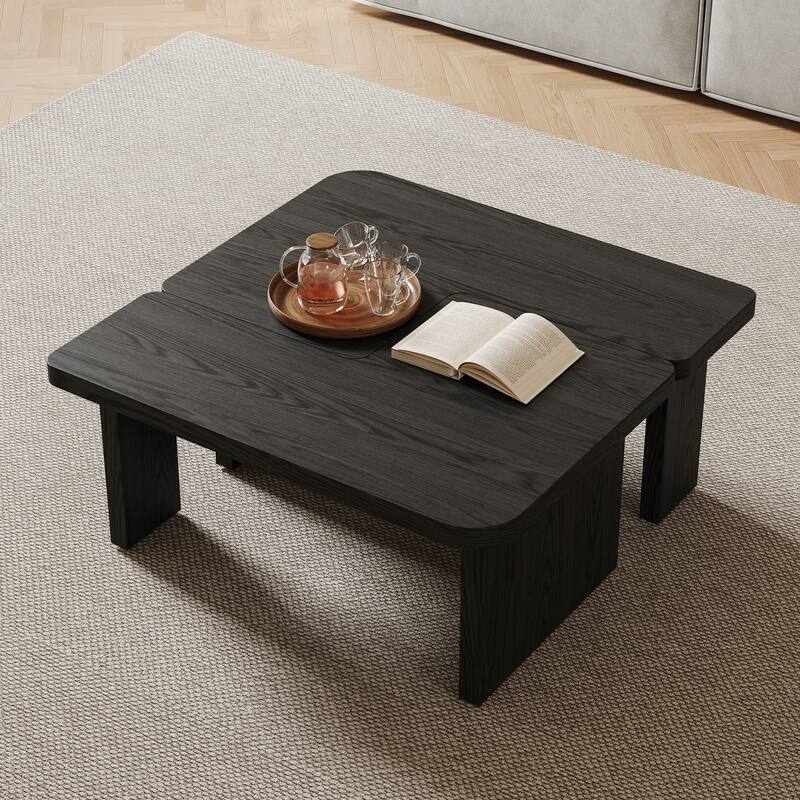 Modern Wood Coffee table, Mid Century Wood Side Table for Living Room, 2 Pieces