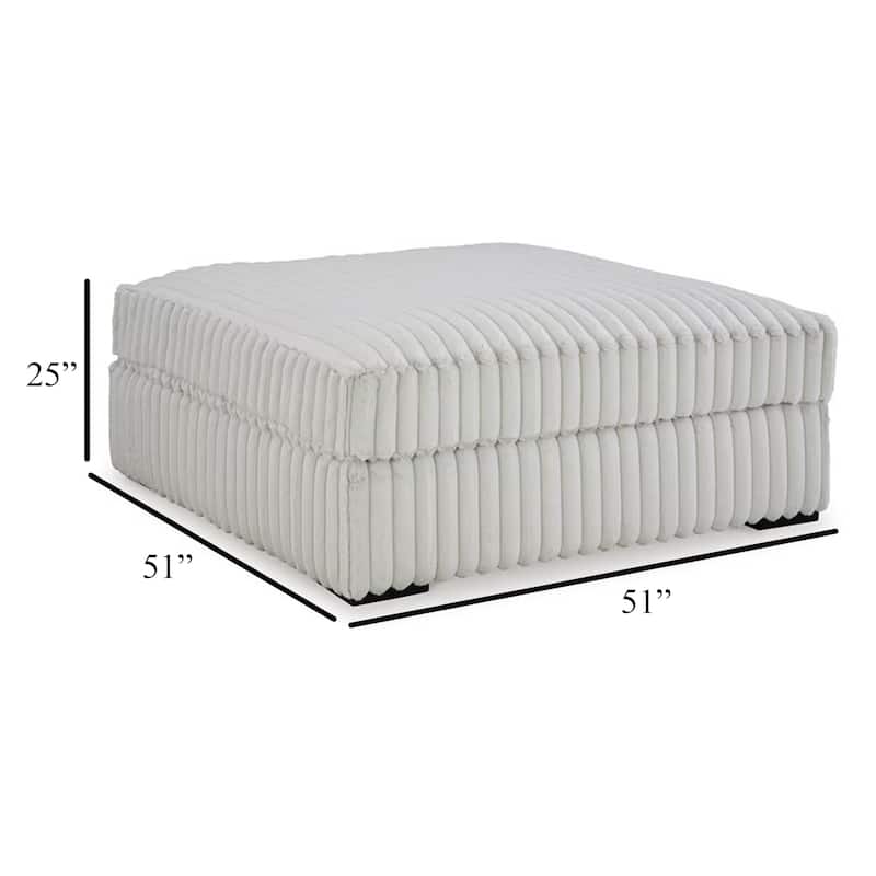 Peno Accent Ottoman, 51 Inch Square, Light Gray Jumbo Cord Polyester