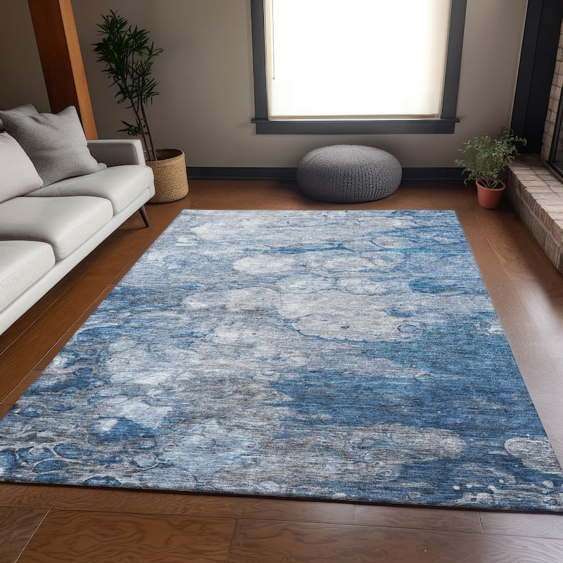 Premium Washable Super Soft Contemporary Ripples Mayfield Rug - Blue - 3' x 5' - Rectangle