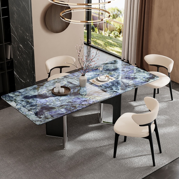 Solid Wood Base Dining Table with Sintered Stone Top, 78.7