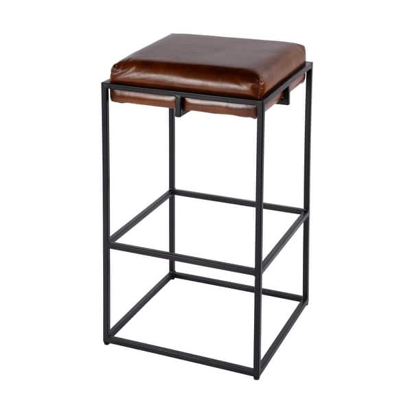 slide 2 of 5, Eldridge Leather and Iron Backless Counter and Bar Stools with Footrest Bar Height - Brown Leather