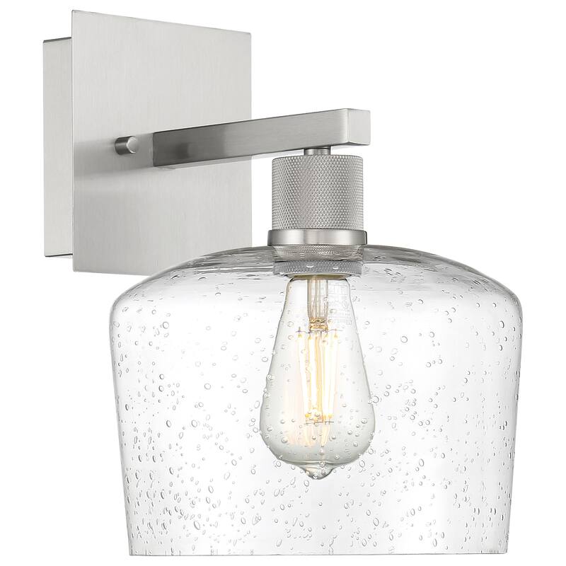 Port Nine Chardonnay LED Wall Sconce - Replaceable LED. - Brushed Steel/Seeded Glass
