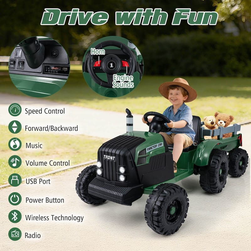 Costway 24V Ride On Tractor for Kids with Detachable Trailer Remote - See Details