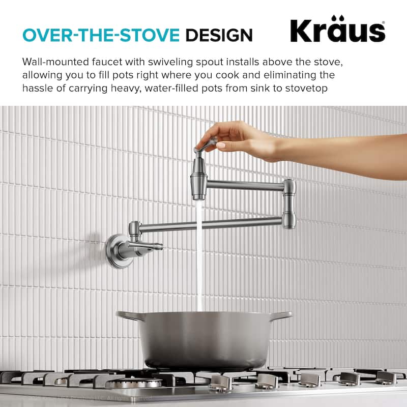 KRAUS Allyn Wall Mount Pot Filler Kitchen Faucet with Retractable Arm