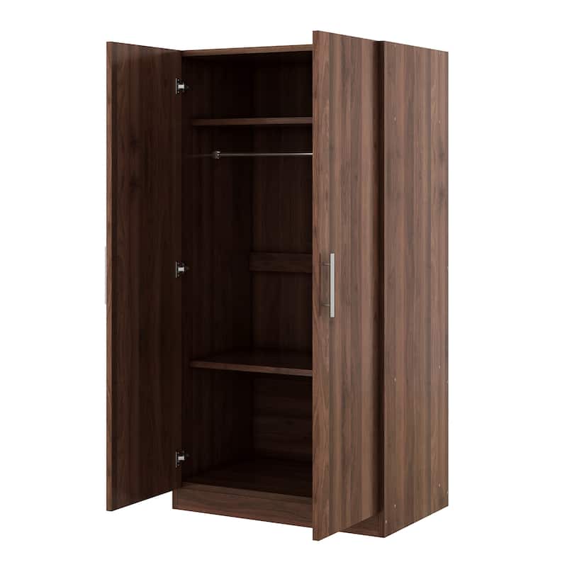 2-Door Wooden Wardrobe Armoire with 3 Storage Shelves - Brown