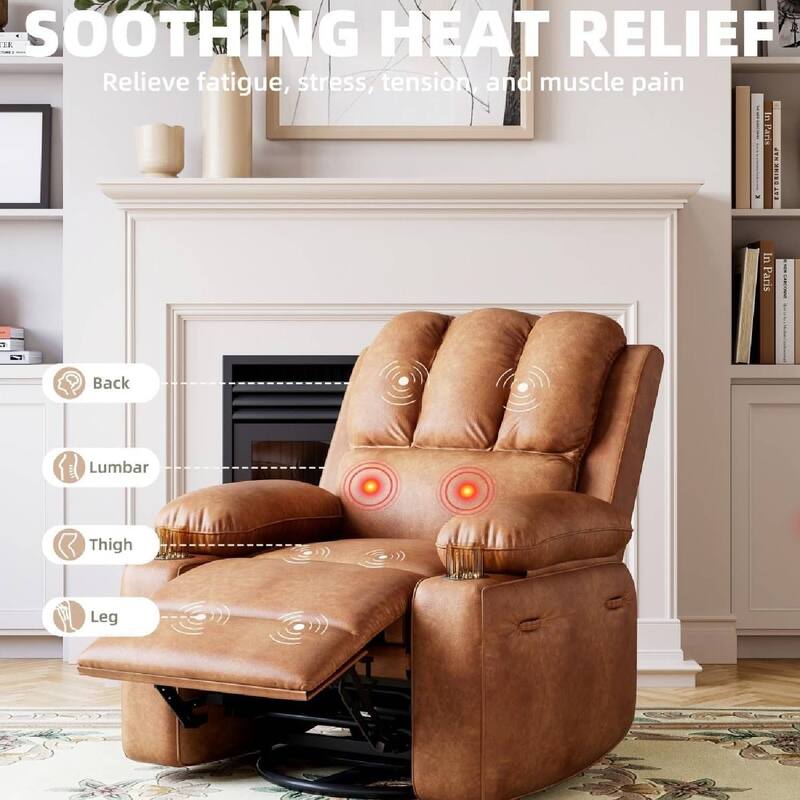 360° Rotation Manual Rocking Chair, Recliner Sofa Chair with Heat & Massage