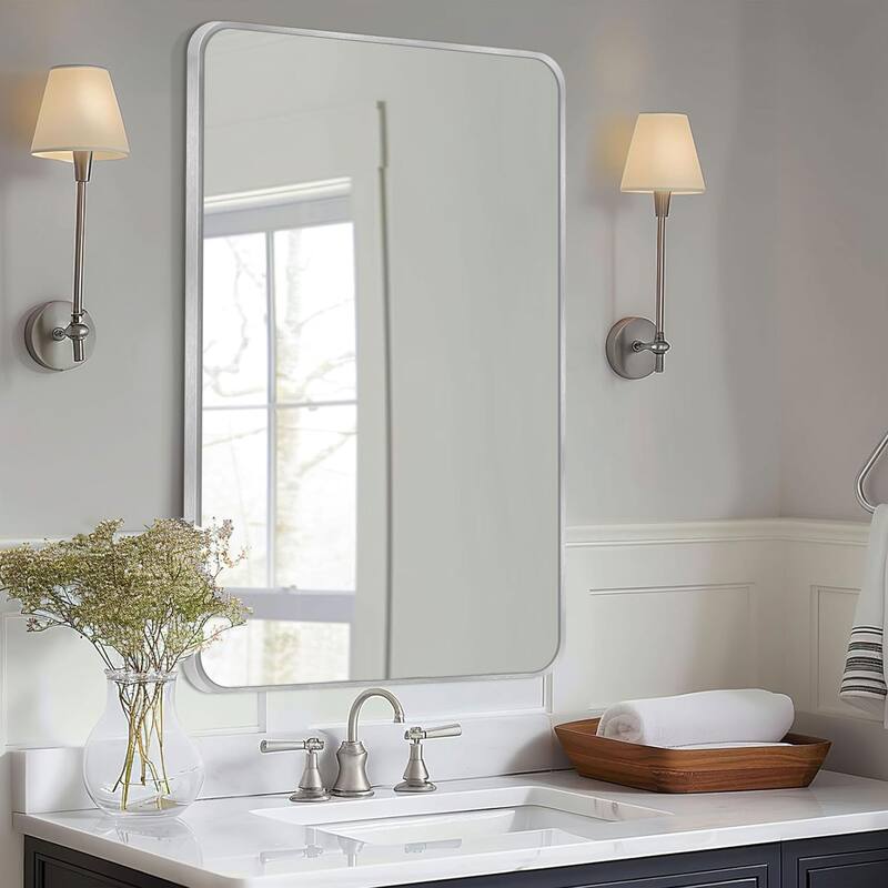 Wall Mount Bathroom Rectangle Vanity Mirror (Horizontal/Vertical) - 24x36 - Silver