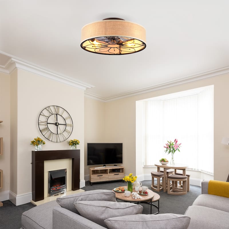 20" Lotus Design Fabric Farmhouse Bladeless Ceiling fan With Remote Control For Living room, Bedroom,Kitchen