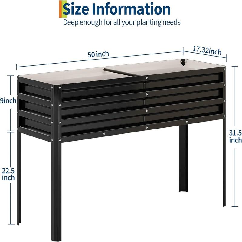 50x17x32 Inch Elevated Galvanized Raised Garden Bed with Legs Large Planter Box Sturdy Outdoor Metal Garden Bed Black