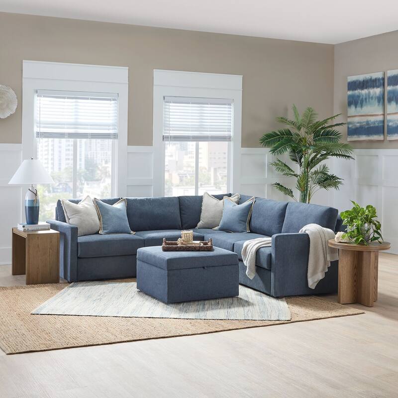 Flex Taupe Fabric 5-Seat Sectional with Narrow Arm and Storage Ottoman - 102" x 35" x 102" - Denim - Symmetrical