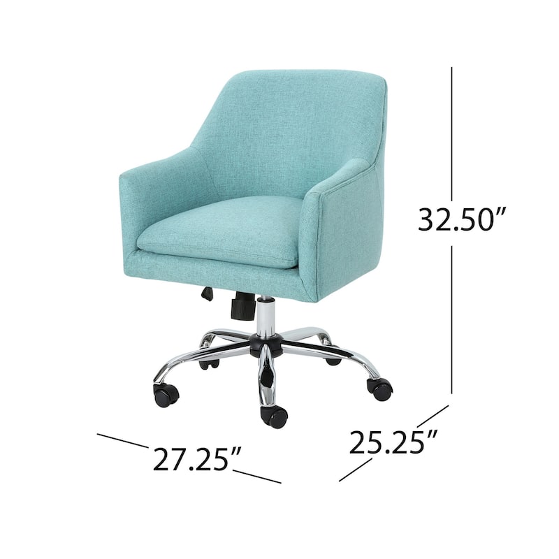 Heza Rolling Swivel Office Chair, Light Blue Fabric, Chrome Metal
