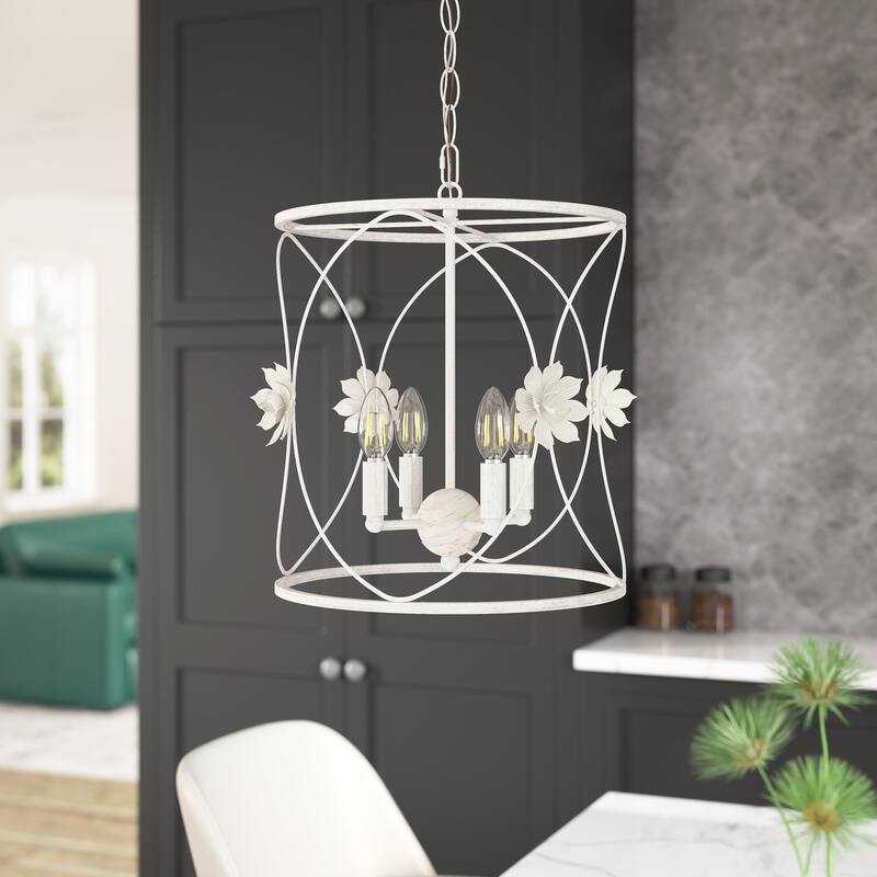 Romantic Bohemian 4-Light White Openwork Pendant Light Fixtures for Kichen Island - White
