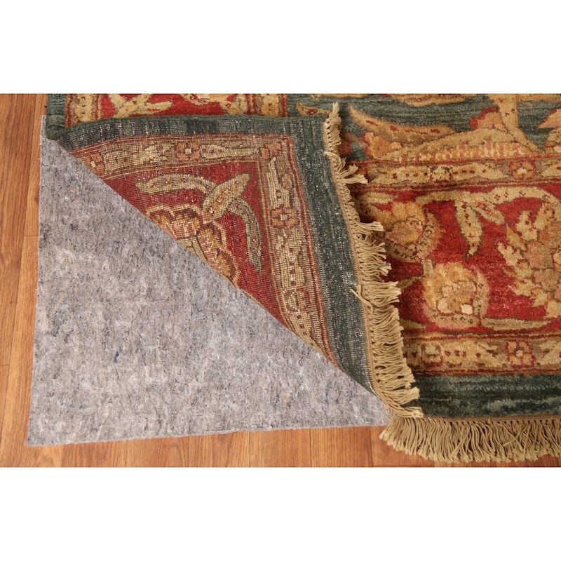 Floral Green Agra Indian Area Rug Hand-Knotted Wool Carpet - 8'0"x 10'0"
