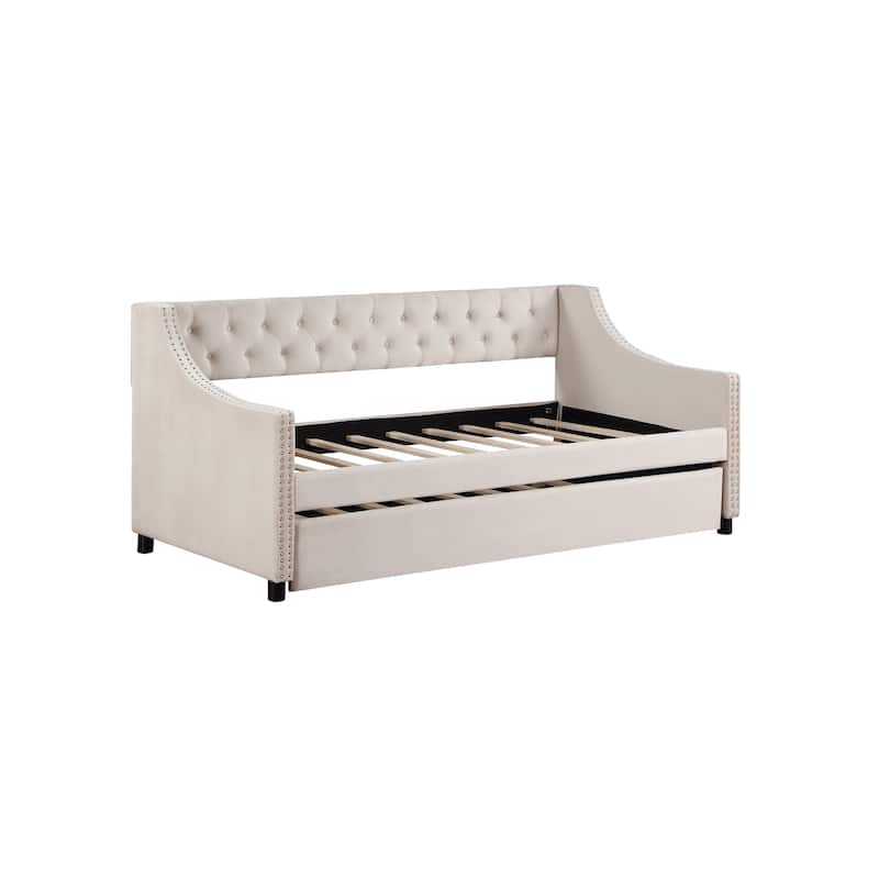 Full Size Daybed with Trundle Upholstered Tufted Sofa Bed, with Button and Copper Nail