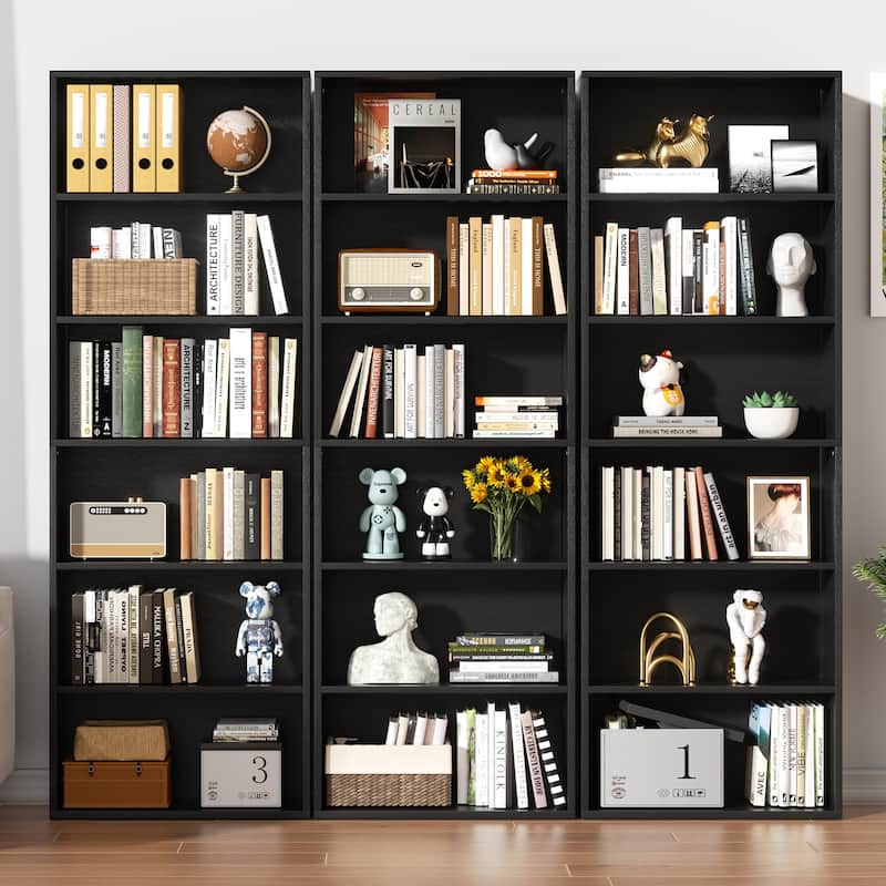 6-Tier Wooden Bookshelf - Rustic Storage Shelf for Living Room, Office & Bedroom , Easy Assembly