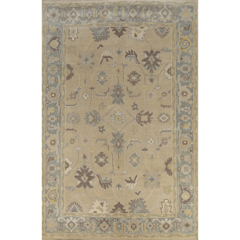Earth Tone Oushak Style Area Rug Handmade Floral Wool Carpet - 6'2" x 9'0"