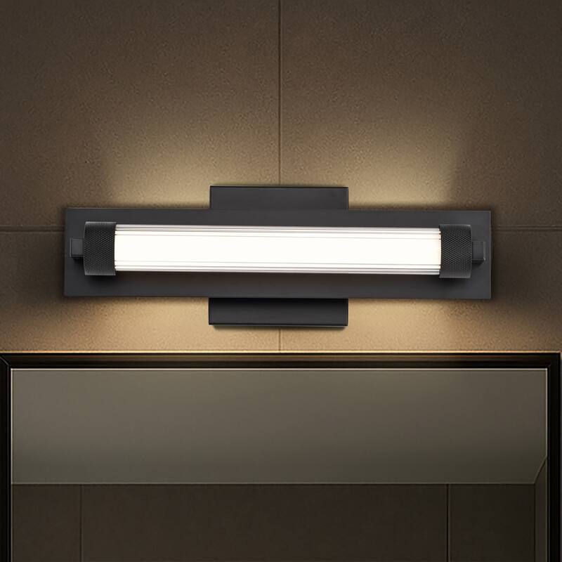Larissa 14 Inch LED Vanity 3000K CCT Black Finish Opaque Glass