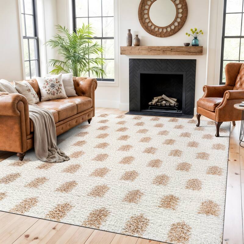 Scandinavian Arrow Shag Rug - Modern Look - Anthracite Dark Gray - Easy Maintenance - Beige - 7' 10" x 10'