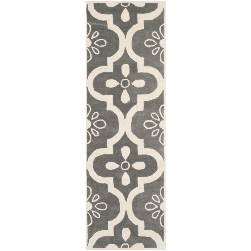 SAFAVIEH Handmade Chatham Pairlee Moroccan Wool Rug - Dark Grey/Ivory - 2' 3" x 7'