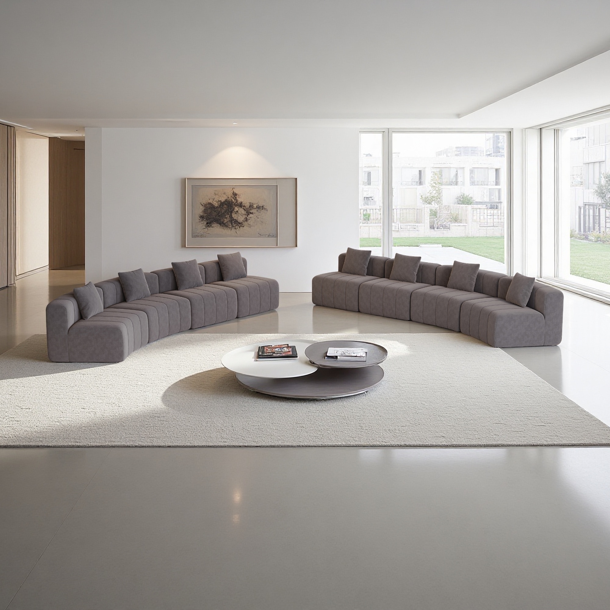 153.5" Chenille Curved Modular Sectional Sofa with 8 Pillows and Piano Key Seat Design