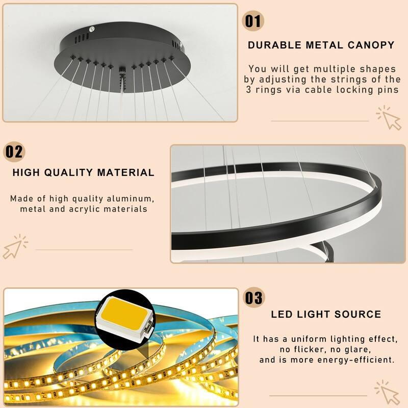 Modern Led Chandelier 6 Ring Chandelier LED Ceiling Lights with Remote
